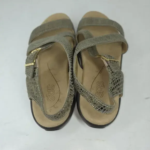 SAS Sandals Womens 6.5 Gold Strappy Lagenlook Cottagecore Comfort Made In USA - Picture 4 of 8